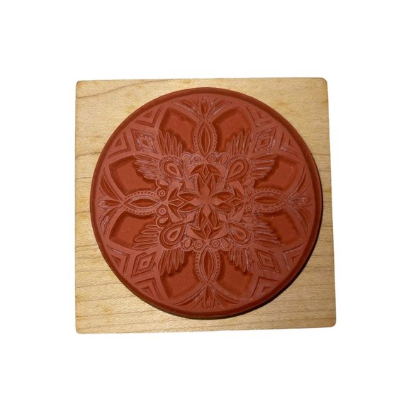 PSX Vintage 1988 Christmas Uninked Ornament Mosaic Mistletoe Wood Rubber Stamp - Picture 2 of 3